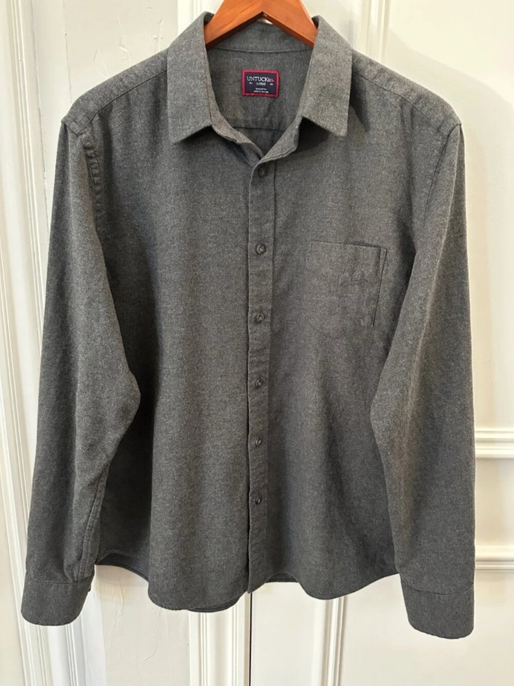 UNTUCKit Dark Grey Flannel Button Down Shirt Men's Large Long Sleeve 100% Cotton